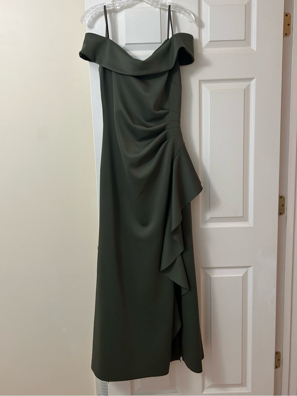 Xscape Olive Off-Shoulder Ruffle Gown - Picture 3 of 6